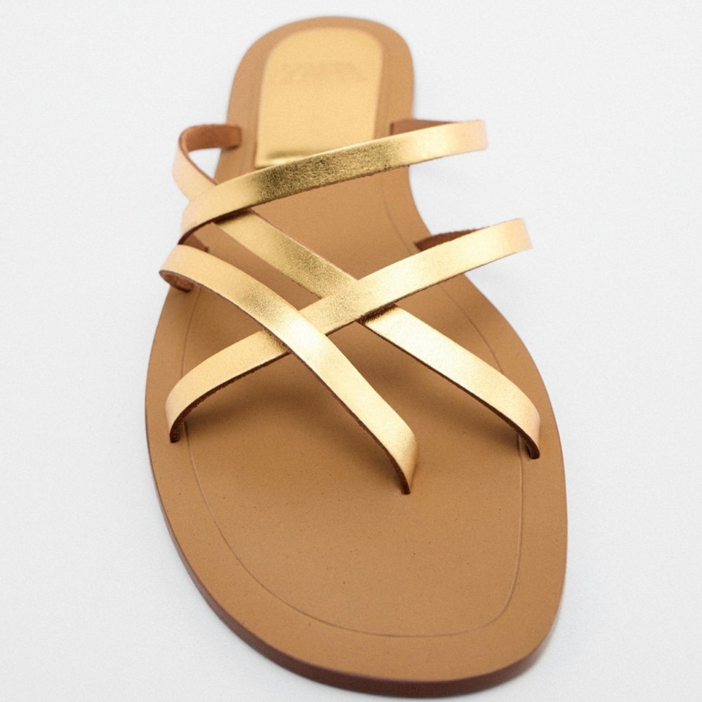 Zara Gold Leather Sandals